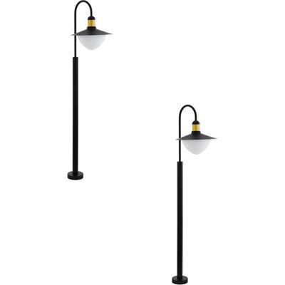 Stylish 2 Pack Outdoor Ip44 Bollard Lights In Black And Gold With Curved Arm Design - image 1