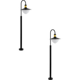 Stylish 2 Pack Outdoor Ip44 Bollard Lights In Black And Gold With Curved Arm Design