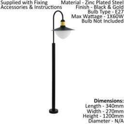 Stylish 2 Pack Outdoor Ip44 Bollard Lights In Black And Gold With Curved Arm Design - thumbnail 2