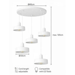Luminosa Lighting Luminosa Velyo Cluster Pendant Ceiling Light White 5X E27 - thumbnail 5