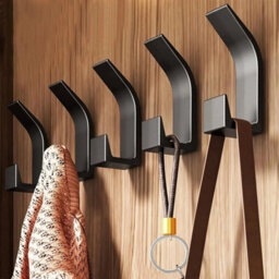 5 Pack Black Coat Hooks Double Prong Coat Hangers Wall Mounted Heavy Duty Coat - thumbnail 1