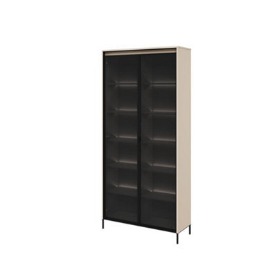 Arte Trend 07 Tall Display Cabinet In Beige - Partially Glassed & Push-To-Open With Led - W920mm X H1960mm X D340mm - image 1