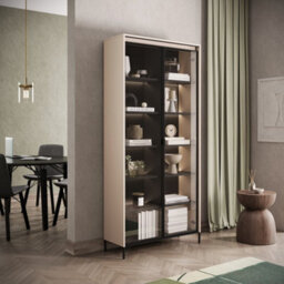Arte Trend 07 Tall Display Cabinet  In Beige - Partially Glassed & Push-To-Open With Led - W920mm X H1960mm X D340mm - thumbnail 3