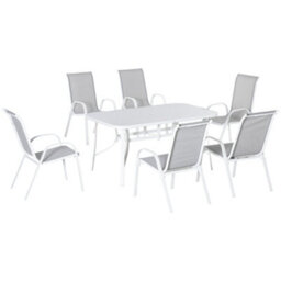 Outsunny 7 Piece Garden Dining Set W/ Dining Table And Chairs, Grey - thumbnail 2