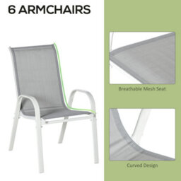 Outsunny 7 Piece Garden Dining Set W/ Dining Table And Chairs, Grey - thumbnail 5