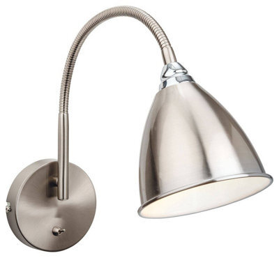 Luminosa Lighting Luminosa Bari 1 Light Indoor Wall Light (Switched) Brushed Steel, Chrome, E14