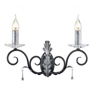 Elstead Amarilli 2 Light Indoor Candle Wall Light Black Floral Leaves Design , E14 - image 1