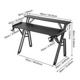 Living And Home Black Gaming Desk With Led Lights And Monitor Stand W 1400 X D 600 mm - thumbnail 6