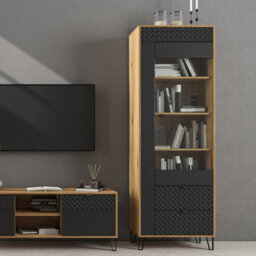 Heze Furniture Bellano Tall Display Unit - Evok Oak / Black