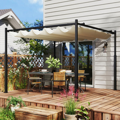 Outsunny 3 X 3(M) Pergola With Retractable Roof, 80mm Metal Column, White - image 1