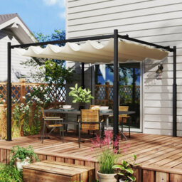 Outsunny 3 X 3(M) Pergola With Retractable Roof, 80mm Metal Column, White - thumbnail 1