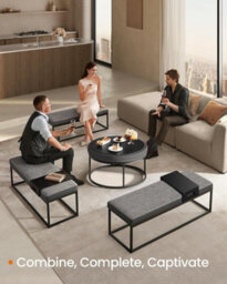 LEDREM Luiz Collection - Ottoman, Round Coffee Table, Footstool, Reversible Top, Padded Seat, Side Table, Minimalist, Steel Frame - thumbnail 6