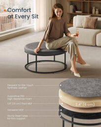 LEDREM Luiz Collection - Ottoman, Round Coffee Table, Footstool, Reversible Top, Padded Seat, Side Table, Minimalist, Steel Frame - thumbnail 4