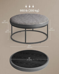 LEDREM Luiz Collection - Ottoman, Round Coffee Table, Footstool, Reversible Top, Padded Seat, Side Table, Minimalist, Steel Frame - thumbnail 3