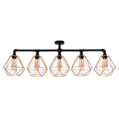 Valuelights Luiggi Industrial 5 Way Satin Black Pipework Ceiling Light With Copper Cage Shades - image 1