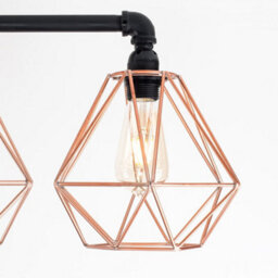 Valuelights Luiggi Industrial 5 Way Satin Black Pipework Ceiling Light With Copper Cage Shades - thumbnail 3