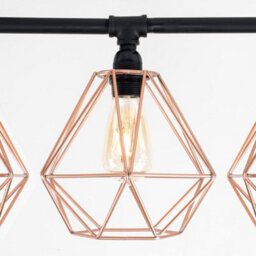 Valuelights Luiggi Industrial 5 Way Satin Black Pipework Ceiling Light With Copper Cage Shades - thumbnail 6