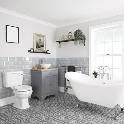 Homestylestore Light Grey Double Ended Slipper Bath, 645mm Vanity Unit And Close Coupled Toilet - image 1