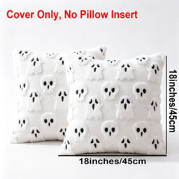 Amorly 2 Pack 18X18In Halloween Cushion Covers, White Ghost & Cute Skeleton Pillowcases, No Inserts, Festive Indoor Sofa Decor - thumbnail 3