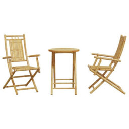 Walplus 3 Piece Bistro Set Bamboo For Garden Backyard, Balcony - Cushion Not Included - thumbnail 4