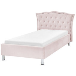 Beliani Bed Velvet Metz 90 X 200 Cm (Eu Single) Pastel Pink - thumbnail 1