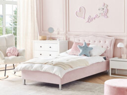 Beliani Bed Velvet Metz 90 X 200 Cm (Eu Single) Pastel Pink - thumbnail 2