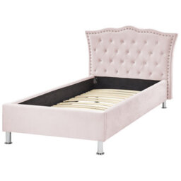 Beliani Bed Velvet Metz 90 X 200 Cm (Eu Single) Pastel Pink - thumbnail 4
