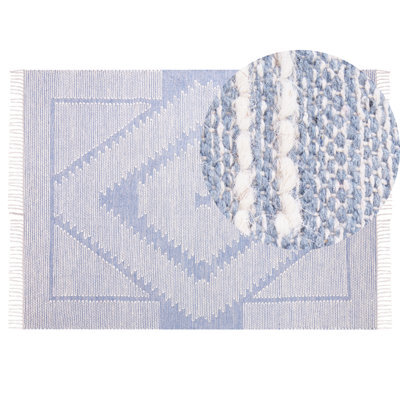 Beliani Rug Ansar Blue 140 X 200 Cm Cotton - image 1