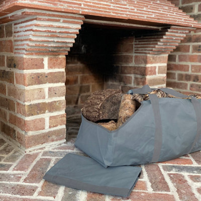 Selections Set Of 2 Canvas Log Carrier Firewood Bags In French Grey - image 1