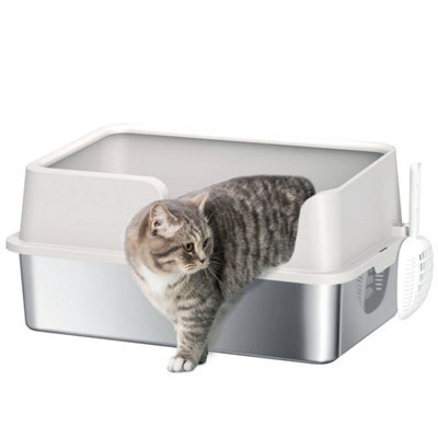 Stainless Steel Litter Box, High Sided Metal Cat Litter Tray W/ Scoop - image 1