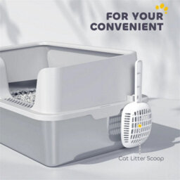 Stainless Steel Litter Box, High Sided Metal Cat Litter Tray W/ Scoop - thumbnail 2
