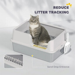 Stainless Steel Litter Box, High Sided Metal Cat Litter Tray W/ Scoop - thumbnail 3