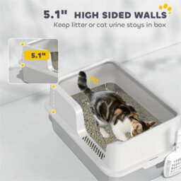 Stainless Steel Litter Box, High Sided Metal Cat Litter Tray W/ Scoop - thumbnail 4