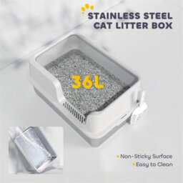 Stainless Steel Litter Box, High Sided Metal Cat Litter Tray W/ Scoop - thumbnail 5