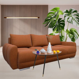 Logo 3 Velour Fabric Sofa Bed Easy To Clean Upholstery Pull Out Bed Storage Bonell Springs Orange
