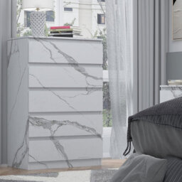 Zita White Marble Effect 5 Drawer Chest - Modern Storage Unit, (L) 40Cm X (W) 70Cm X (H) 107Cm, Stylish Bedroom Storage - thumbnail 9
