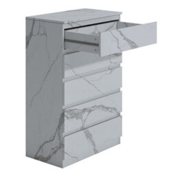 Zita White Marble Effect 5 Drawer Chest - Modern Storage Unit, (L) 40Cm X (W) 70Cm X (H) 107Cm, Stylish Bedroom Storage - thumbnail 6