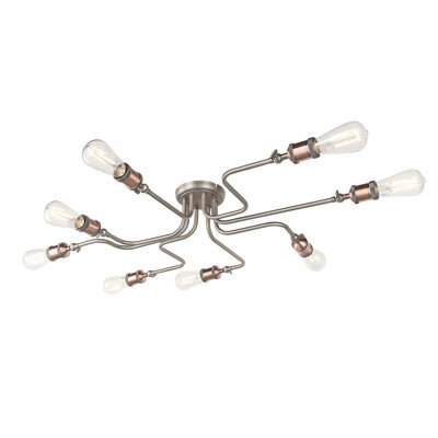 Semi Flush Ceiling Light - Aged Copper & Aged Pewter Plate - 8 X 40W E27 Gls - image 1