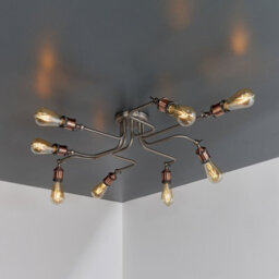 Semi Flush Ceiling Light - Aged Copper & Aged Pewter Plate - 8 X 40W E27 Gls - thumbnail 4