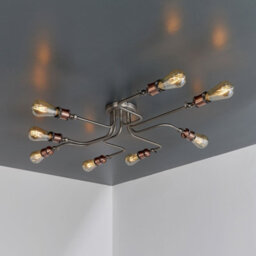 Semi Flush Ceiling Light - Aged Copper & Aged Pewter Plate - 8 X 40W E27 Gls - thumbnail 3