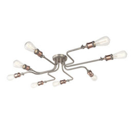 Semi Flush Ceiling Light - Aged Copper & Aged Pewter Plate - 8 X 40W E27 Gls