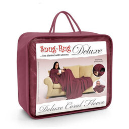 Mulberry Red Snug Rug Deluxe Blanket With Sleeves Luxury Cosy Super Soft Coral Fleece Fabric Long Oversized Pouch Pocket Adults - thumbnail 3