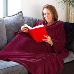 Mulberry Red Snug Rug Deluxe Blanket With Sleeves Luxury Cosy Super Soft Coral Fleece Fabric Long Oversized Pouch Pocket Adults - thumbnail 5