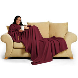 Mulberry Red Snug Rug Deluxe Blanket With Sleeves Luxury Cosy Super Soft Coral Fleece Fabric Long Oversized Pouch Pocket Adults - thumbnail 4