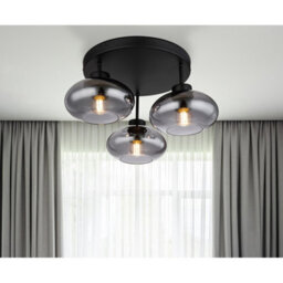 Luminosa Lighting Luminosa Shaun Shade Cluster Ceiling Light Matt Black Smoke Glass Shade 3X E27 - thumbnail 4