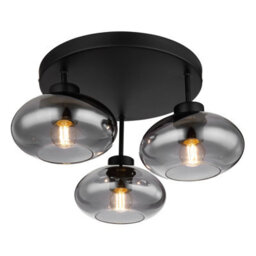 Luminosa Lighting Luminosa Shaun Shade Cluster Ceiling Light Matt Black Smoke Glass Shade 3X E27 - thumbnail 1