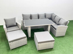 Fimous Outdoor Garden Furniture Sets 9 Seater Wicker Rattan Corner Sofa Sets With Dining Table 2 Big Footstool Armchair Light Grey - thumbnail 1