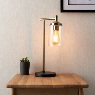 Edinburgh Cylinder Matt Black Antique Brass Effect Table Lamp - image 1
