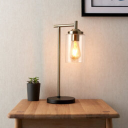 Edinburgh Cylinder Matt Black Antique Brass Effect Table Lamp - thumbnail 1