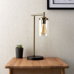 Edinburgh Cylinder Matt Black Antique Brass Effect Table Lamp - thumbnail 2